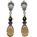 Owen Glass Collection Raindrops 102 Smoke Topaz Glass and Czech Glass Post Earrings showing teardrop-shaped stones and delicate metal posts
