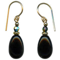 Owen Glass Collection Raindrops 118 jet glass, crystal, and gold earrings featuring elegant, dangling jewelry design.