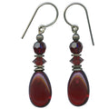 Garnet glass and crystal drop earrings from Owen Glass Collection featuring 16-inch length and elegant design.