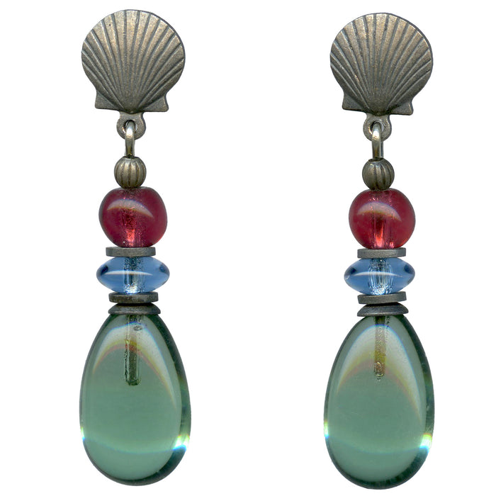 Tourmaline green glass post earrings from Owen Glass Collection featuring raindrop shape and elegant design.