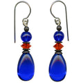 Cobalt glass dangle earrings featuring raindrop design from Owen Glass Collection, showcasing smooth, glossy glass with elegant drop shape.