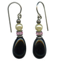 Owen Glass Collection Raindrops 47-inch jet and pink glass drop earrings with pearls, featuring elegant dangling design.