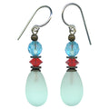 Frosted aqua glass drop earrings from Owen Glass Collection featuring 54-inch raindrop design and elegant, translucent finish.