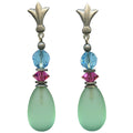 Frosted Peridot glass post earrings from Owen Glass Collection featuring 75mm raindrop design and elegant craftsmanship.