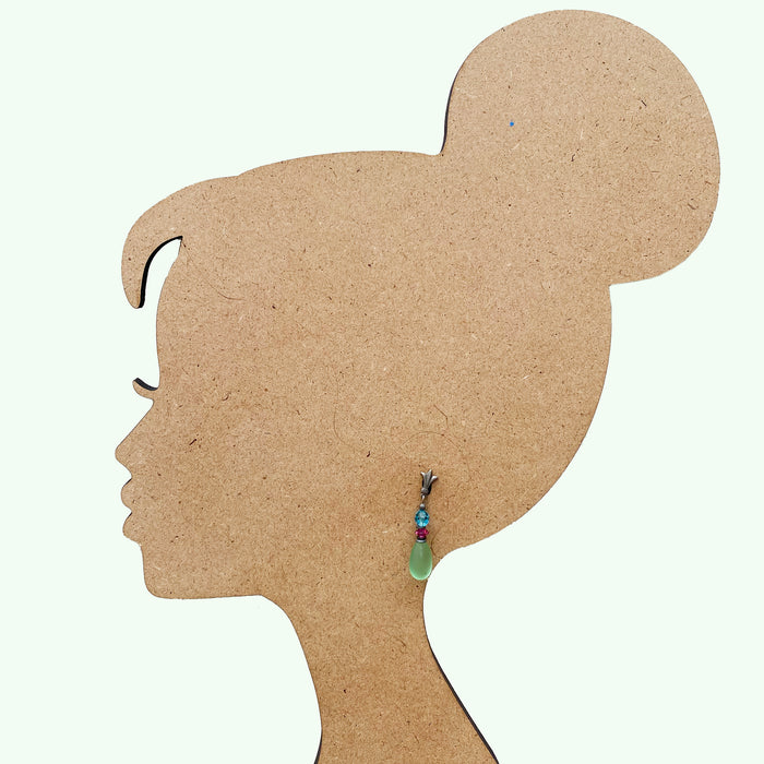 Frosted Peridot glass post earrings from Owen Glass Collection featuring raindrop design and elegant craftsmanship.