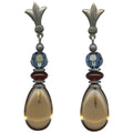 Owen Glass Collection Raindrops 77 light smoke topaz glass and indigo crystal post earrings with elegant drop design.