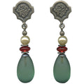 Frosted Tourmaline Glass Post Earrings from Owen Glass Collection with raindrop design, showcasing vibrant, translucent glass.