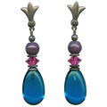 Dark turquoise glass post earrings featuring raindrop design from Owen Glass Collection, showcasing elegant jewelry craftsmanship.