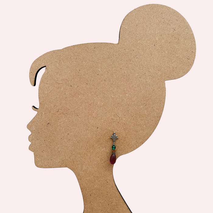 Frosted amethyst glass and crystal post earrings from Owen Glass Collection featuring elegant raindrop design.