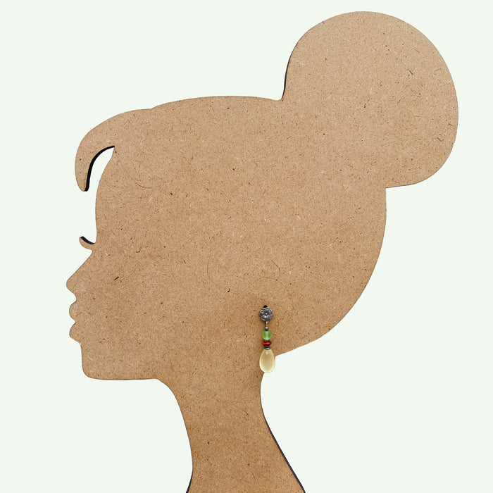 Frosted pastel yellow glass post earrings from Owen Glass Collection with raindrop design.