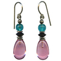 Light pink glass drop earrings with raindrop design from Owen Glass Collection, featuring elegant, translucent pink glass earrings.