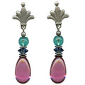 Pink glass and Czech glass post earrings from the Owen Glass Collection, featuring raindrop design and elegant craftsmanship.