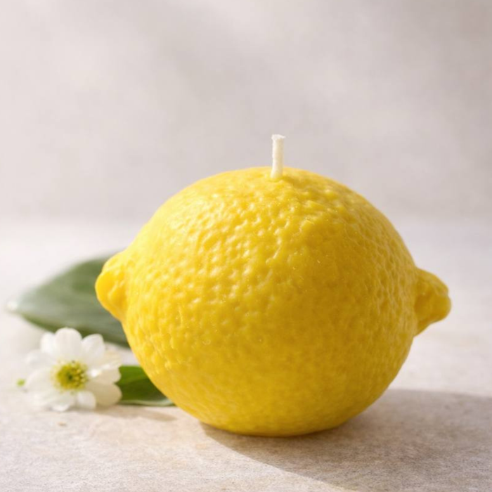 Realistic Lemon Scented Candle - bees/soya wax, cotton wick: Lemon pie
