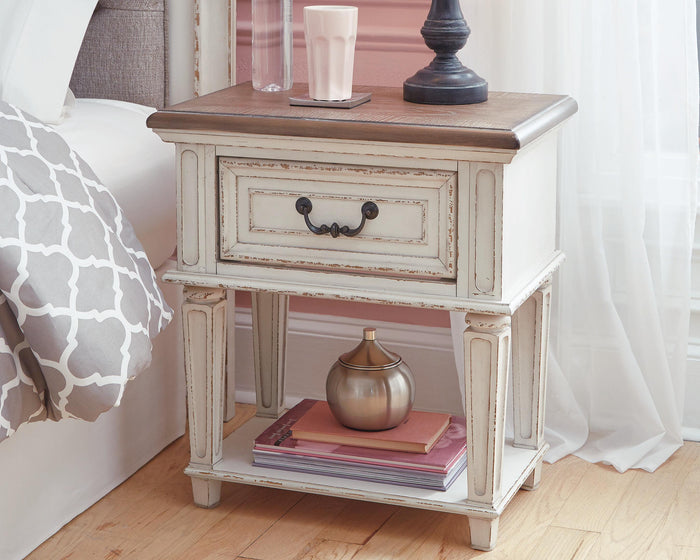 Realyn Chipped White One Drawer Night Stand - Brand New