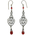 Red antique Czech glass drop earrings from Owen Glass Collection featuring elegant, handcrafted opera-style jewelry.