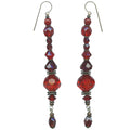 Red antique Czech glass shoulder duster earrings from Owen Glass Collection, featuring intricate craftsmanship and vibrant color.