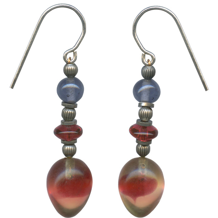 Colorful watercolors glass earrings in red and blue from Owen Glass Collection featuring vibrant, handcrafted jewelry.