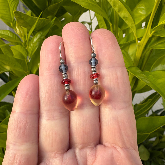 Colorful watercolors glass earrings in red and blue from Owen Glass Collection featuring vibrant, handcrafted jewelry.