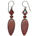 Red German glass and crystal drop earrings from Owen Glass Collection with intricate glass and crystal details.