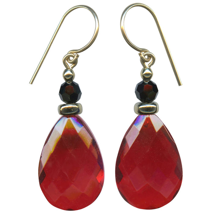 Red German Glass & Austrian Crystal Drop Earrings "High Street 32"