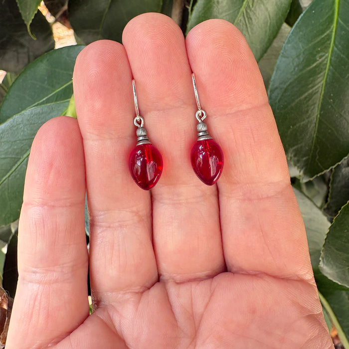 Red German glass drop earrings from Owen Glass Collection featuring mini berry-shaped glass drops.