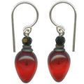 Red glass earrings with jet Austrian crystals from Owen Glass Collection, featuring elegant plum-shaped design.