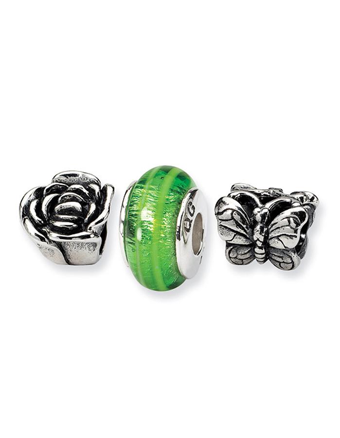 Reflection Beads Sterling Silver Watch - Spring Butterfly & Flower 3 Bead Set - QRSWA1SET-20A