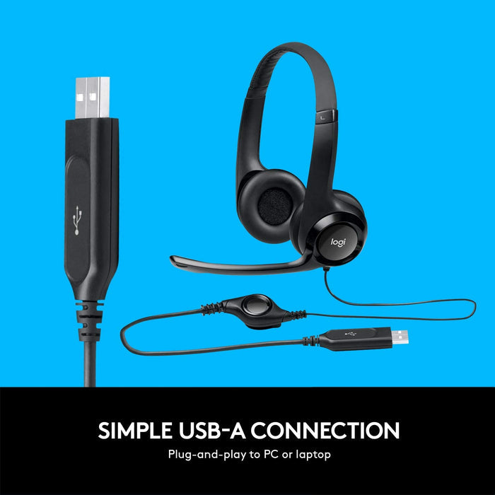 Renewed Logitech H390 Black - Noise Cancelling USB Headset