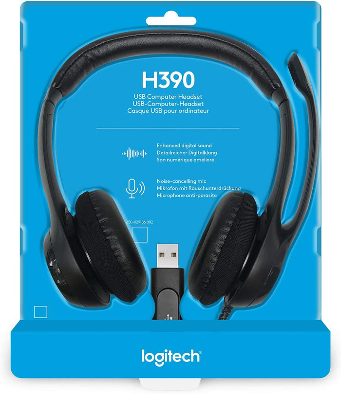 Renewed Logitech H390 Black - Noise Cancelling USB Headset