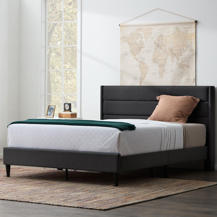 Rest Haven Renton Upholstered Channeled Platform Bed, King, Charcoal - Brand New