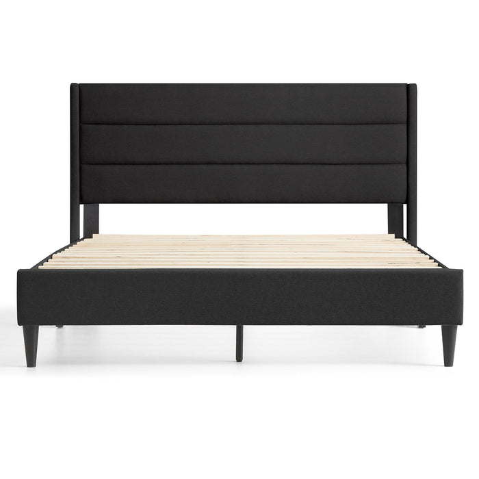 Rest Haven Renton Upholstered Channeled Platform Bed, King, Charcoal - Brand New