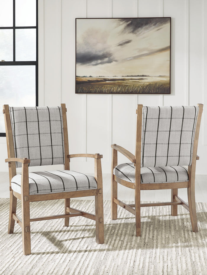 Ridgester Light Brown Dining UPH Arm Chair (Priced Per Item, Must Order 2, 4, 6, or 8) - Brand New