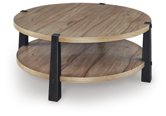 Ridgester Light Brown/Black Round Cocktail Table - Brand New
