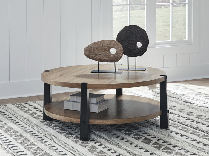 Ridgester Light Brown/Black Round Cocktail Table - Brand New