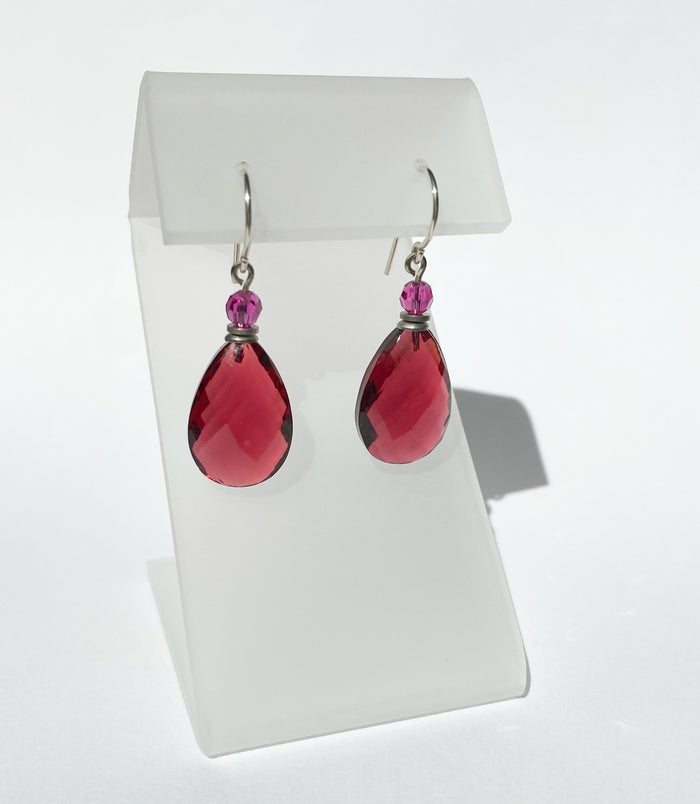 Owen Glass Collection High Street 17 pink and fuchsia drop earrings with sleek, modern design on a white background.