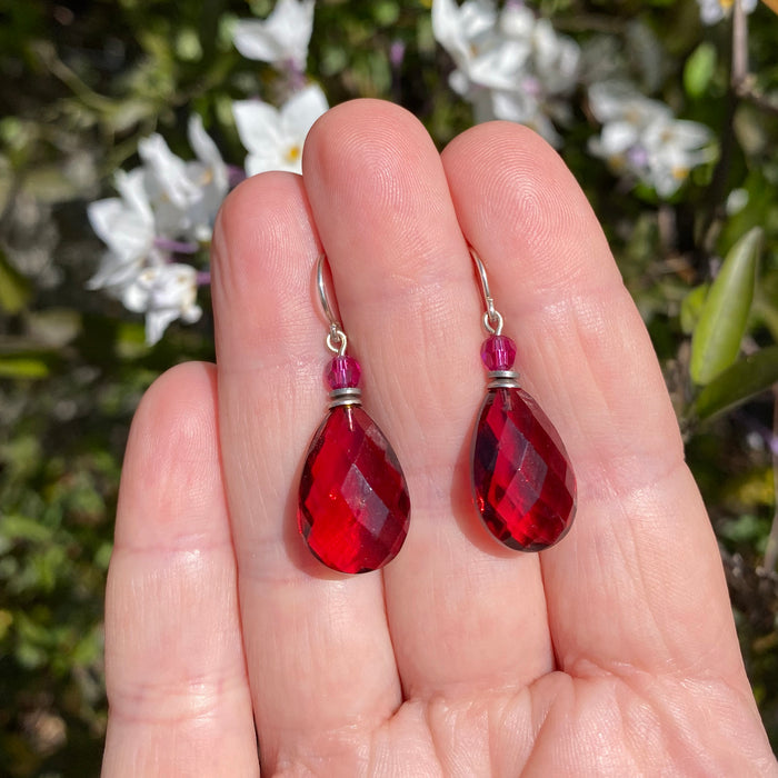 Pink and fuchsia drop earrings from Owen Glass Collection featuring elegant, colorful jewelry design.