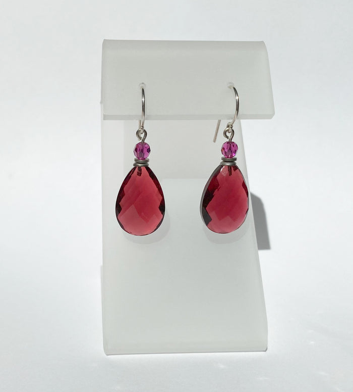 Owen Glass Collection pink and fuchsia drop earrings with sleek, modern design and elegant dangling style.