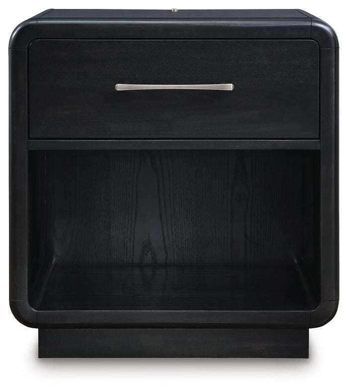 Rowanbeck Black One Drawer Night Stand - Brand New