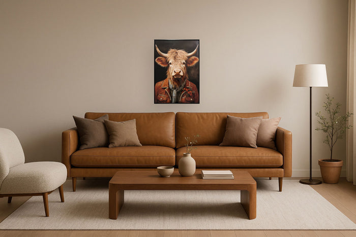 Rustic Dapper Highland - 21" x 29" Framed Wall Art - Dark Brown