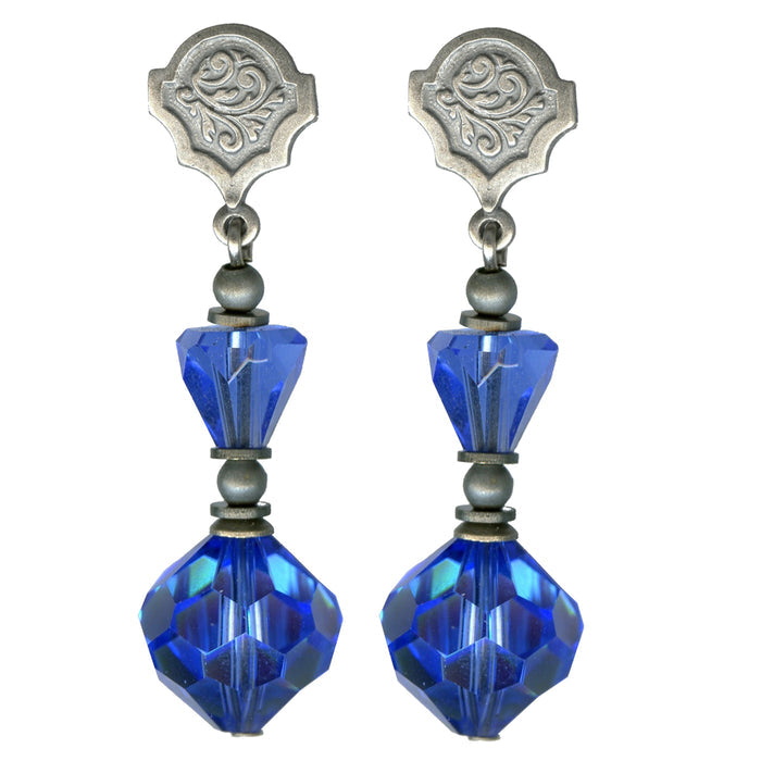 Owen Glass Collection earrings with intricate glass design, hanging style, showcasing elegant craftsmanship.