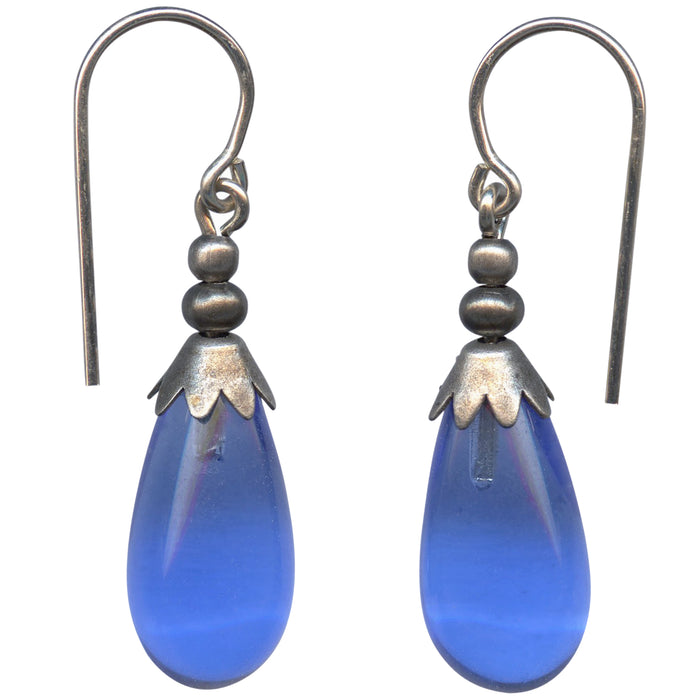 Silver Brights 12 Sapphire German Glass Drop Earrings by Owen Glass Collection, featuring elegant silver-toned glass drops.