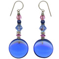 Owen Glass Collection Sapphire Glass and pink crystal drop earrings with mosaic design and elegant dangle style.