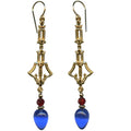 Owen Glass Collection Sapphire glass, red crystal, and gold filigree earrings with intricate design and vibrant colors.