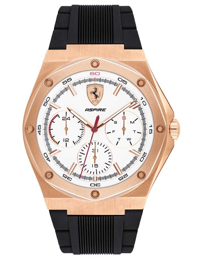 Scuderia Ferrari Aspire Watch - Rose Gold-Tone - White -  Sub-dials - Silicone - 0830555