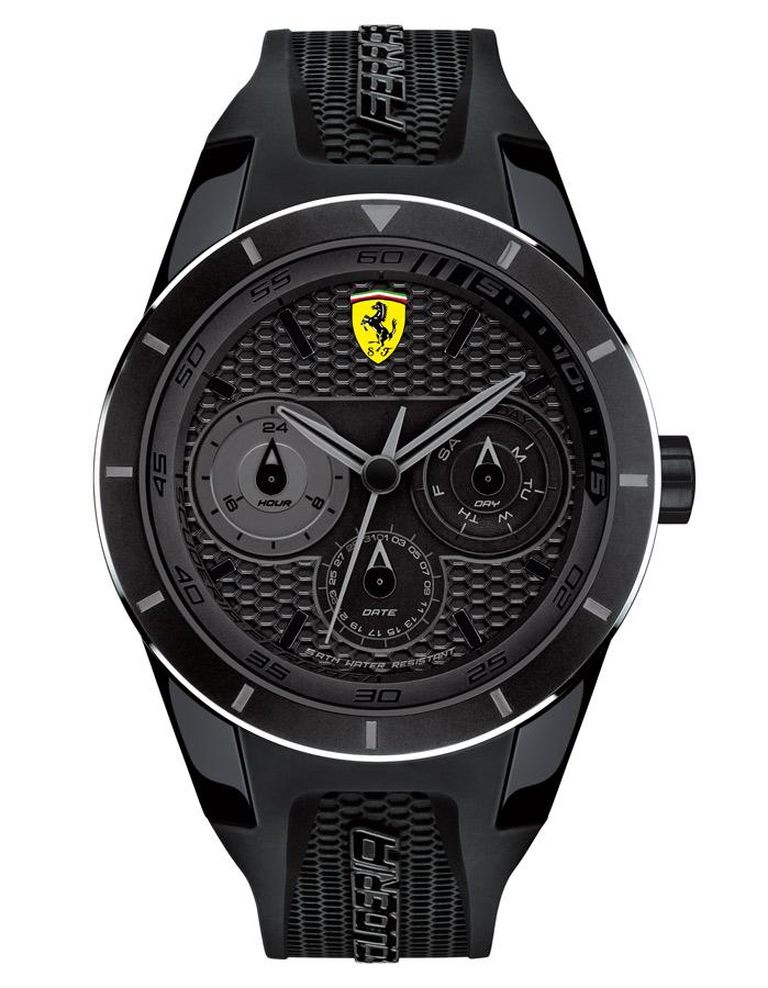 Scuderia Ferrari Red Rev T Muli Day/Date Watch - All Black - Silicone Strap - 0830259