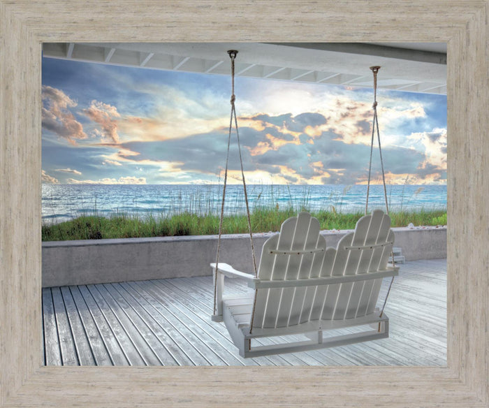 Seaside Swing Serenity - 28" x 34" Framed Wall Art - Light Blue