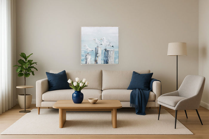 Seaside Trio Serenity - 33" x 33" Framed Wall Art - Blue