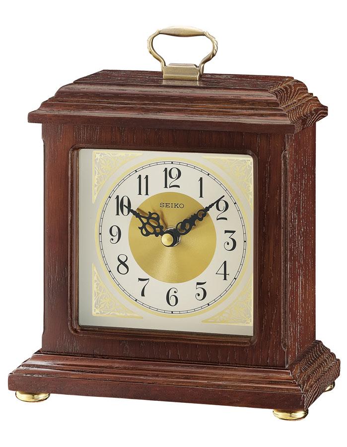 Seiko Desk or Table Clock - Dark Brown Wooden Case - Gold-Tone Dial - QXG147BLH