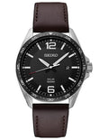 Seiko Mens Solar Essentials - Stainless Steel - Black Dial - Leather Strap - SNE487