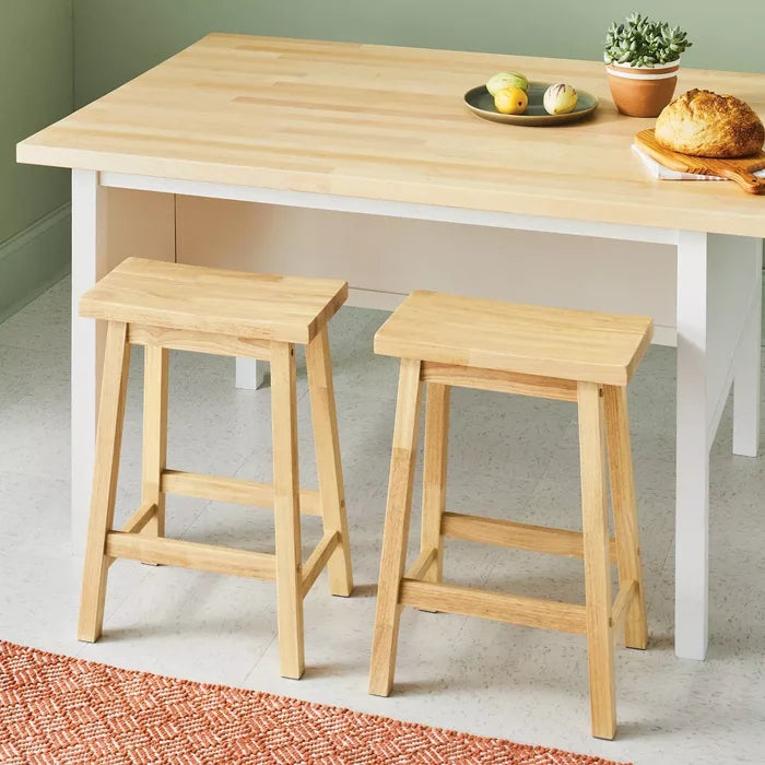 Set of 2 24" Solid Wood Backless Saddle Counter Height Barstools Natural - Room Essentials™
